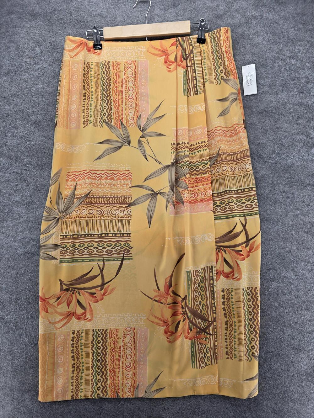 Judith Hart Collection Skirt Womens 16 Yellow Floral Maxi Chiffon Zip Tropical